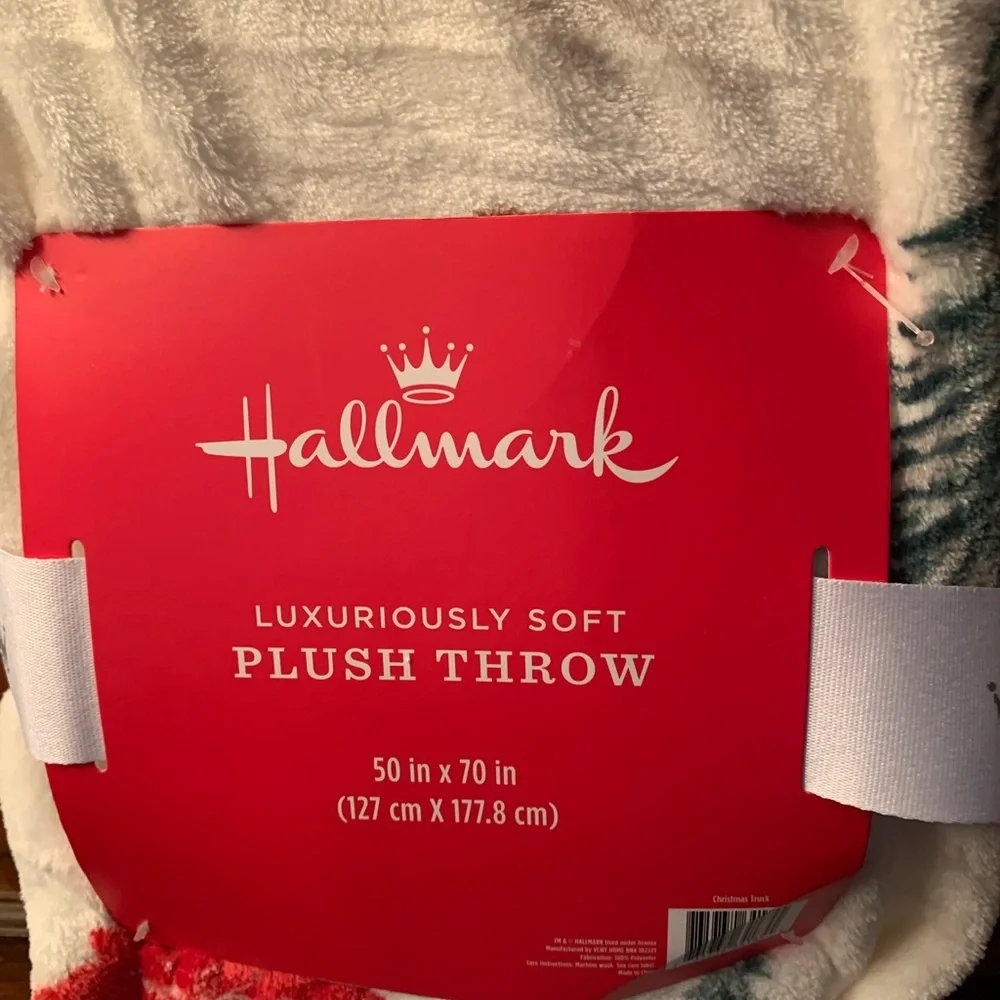 Hallmark, NEW WITH TAGS plush CHRISTMAS throw blanket, has RED Christmas truck.
